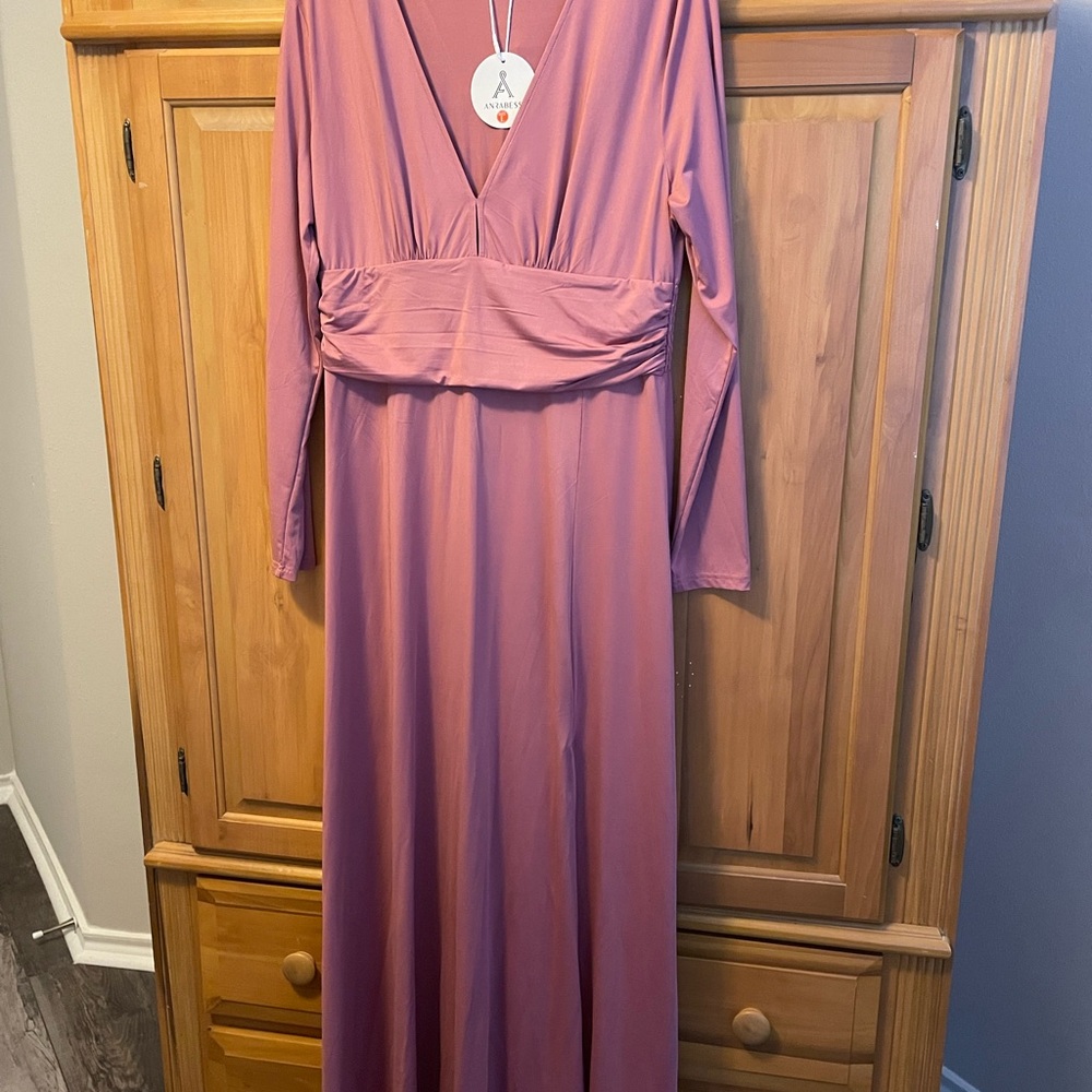 Anrabess Chic Mauve Long Sleeve Maxi Dress